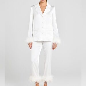 NADINE MERABI White Feather Trim Pajama Set